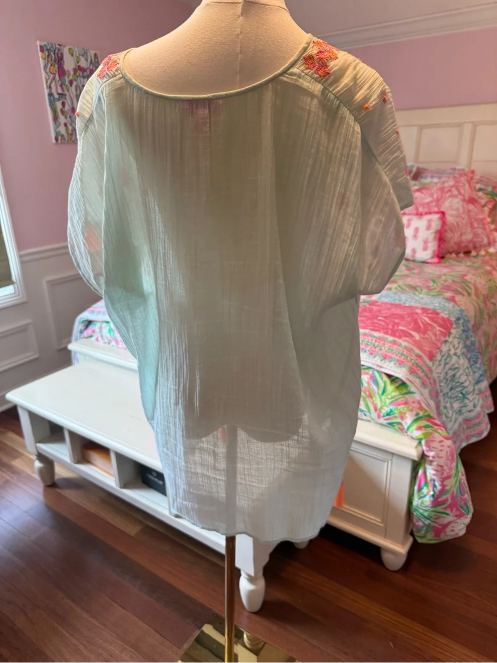 Lilly Pulitzer Light Blue Swim Coverup/Top with Orange Embroidery and Tassels